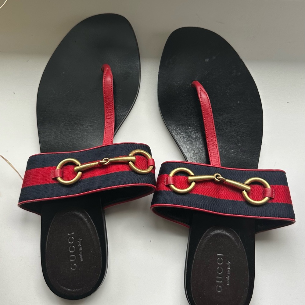 Gucci Blue Red Web Horsebit Querelle
Thong Sandals